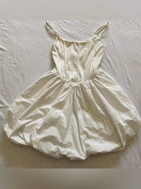 White Spaghetti Strap Bubble Hem Dress